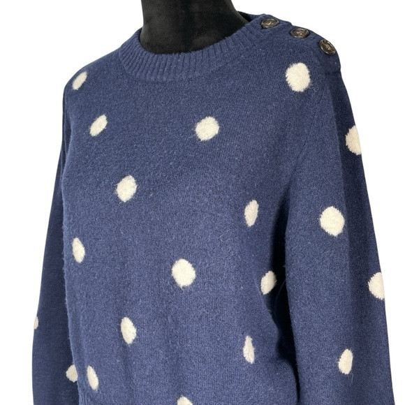 J. Crew Navy Polka Dot Sweater Merino Wool Alpaca Dark Blue Warm Pullover Medium - Picture 9 of 14